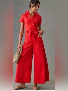 ISO Maeve Anthro red jumpsuit size 8/10